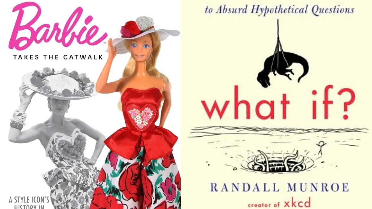 Barbie Takes the Catwalk and What If? book covers.