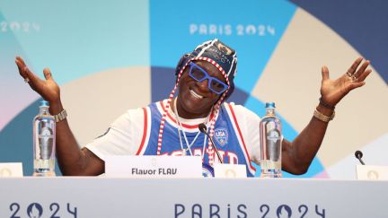 Flavor Flav speaks during a Team USA Water Polo press conference