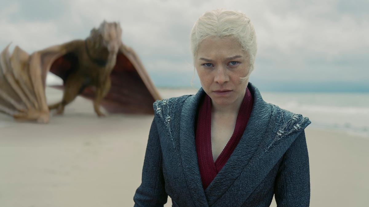 Emma D'Arcy as Rhaenyra in 'House of The Dragon' looks badass with a dragon behind her.