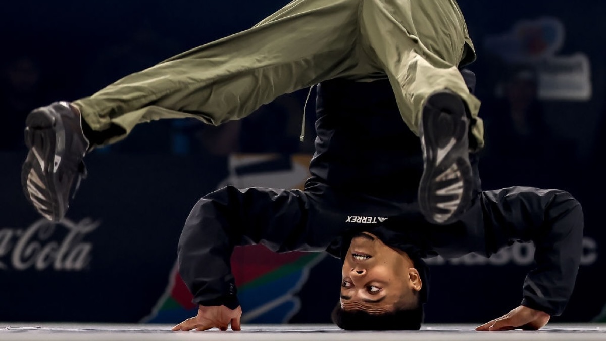 BUDAPEST, HUNGARY - JUNE 22: Karam Singh of Britan competes in the Breaking B-Boys pre-qualifier the Olympic Qualifier Series on June 22, 2024 in Budapest, Hungary.
