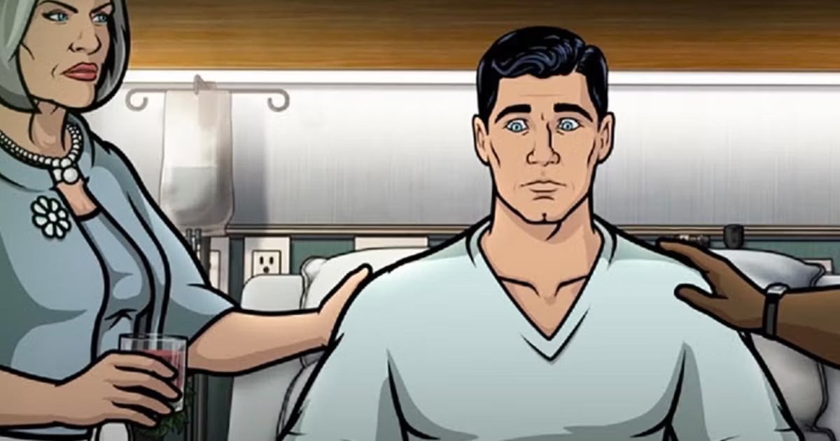 A distraught Archer sits up in a hospital bed in "Archer"