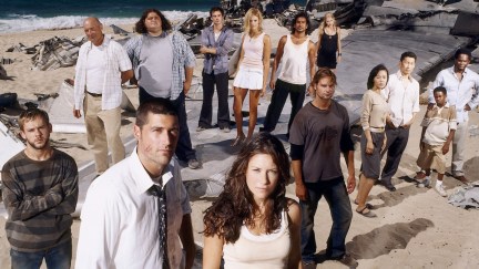 the cast of lost all standing on a beach