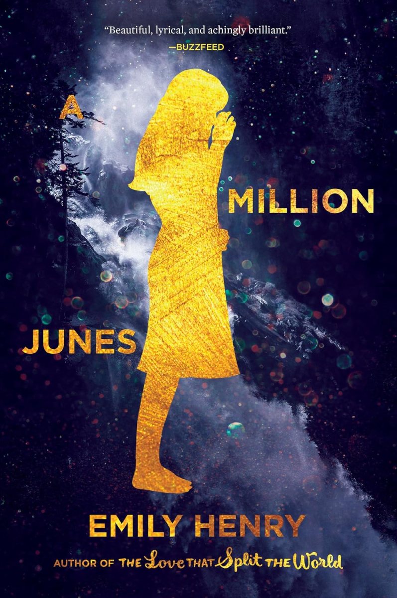 cover art for A Million Junes features a girl in gold against a blue background