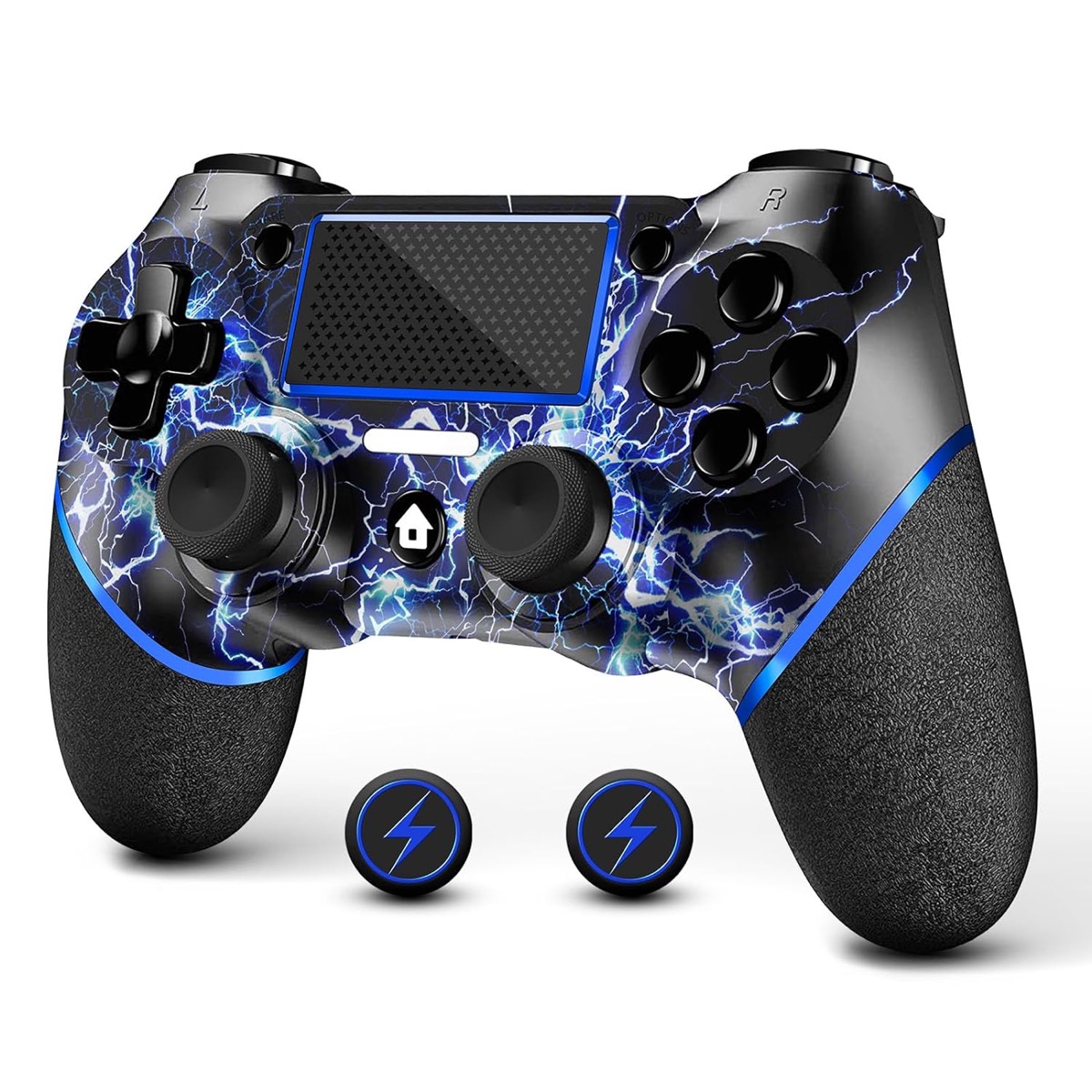 A playstation controller with blue lightning designs