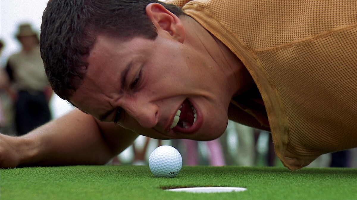 Adam Sandler yelling at a golf ball in Happy Gilmore