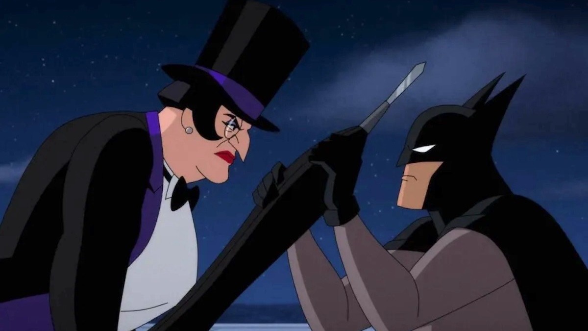 Oswalda Cobblepot and Batman face off in Batman: Caped Crusader