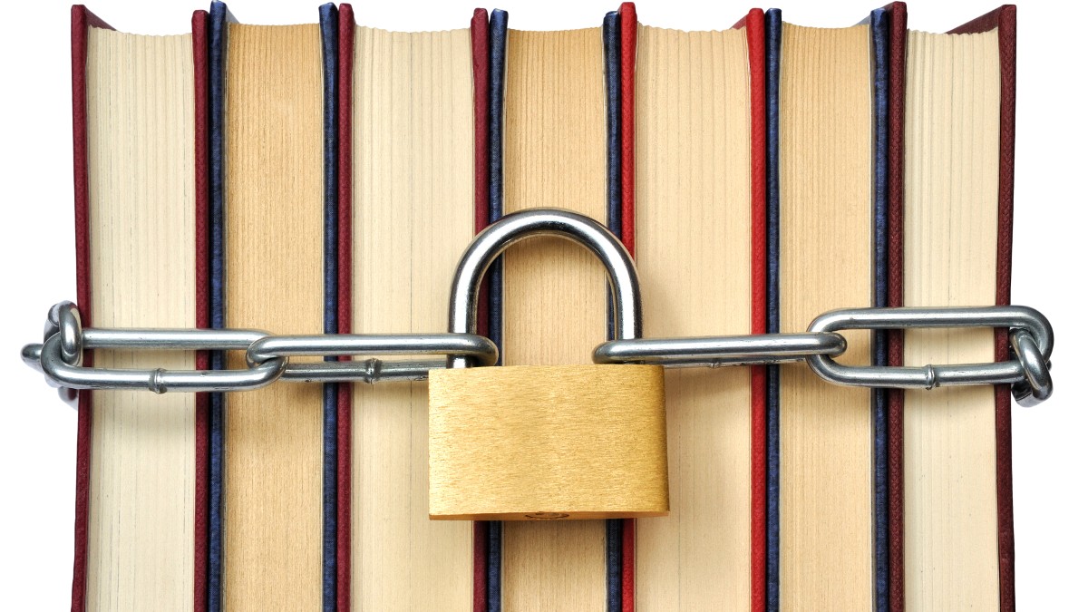 A stack of books chained and padlocked