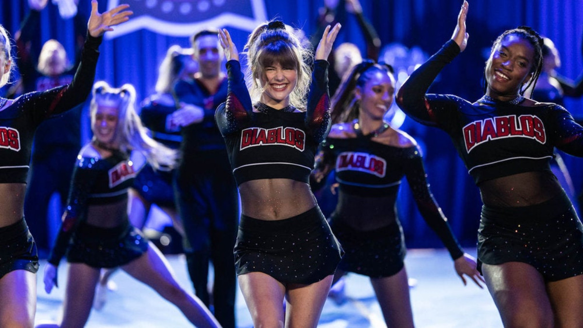 The cast of 'Bring It On: Cheer or Die' performing a cheer routine 