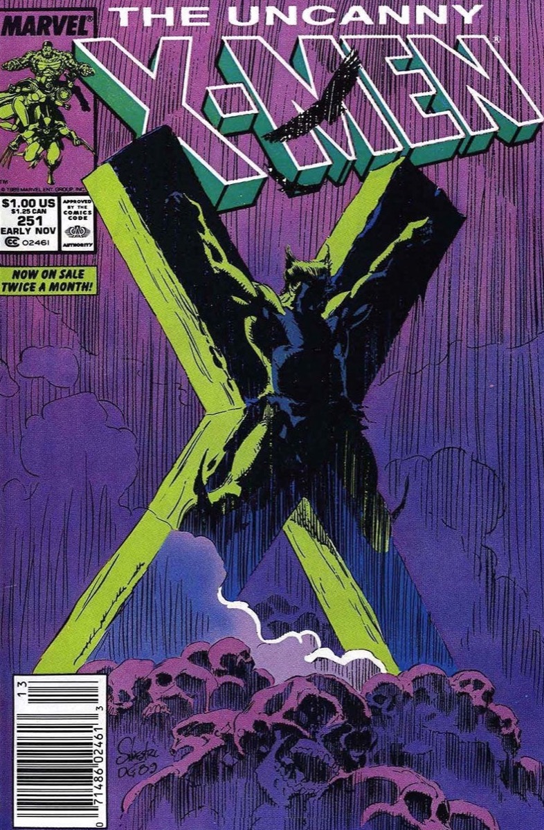 Wolverine crucified on a giant X in "The Uncanny X-Men" 