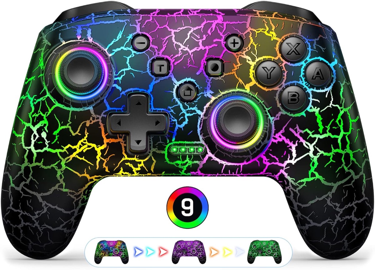 A videogame controller with LED light patterns