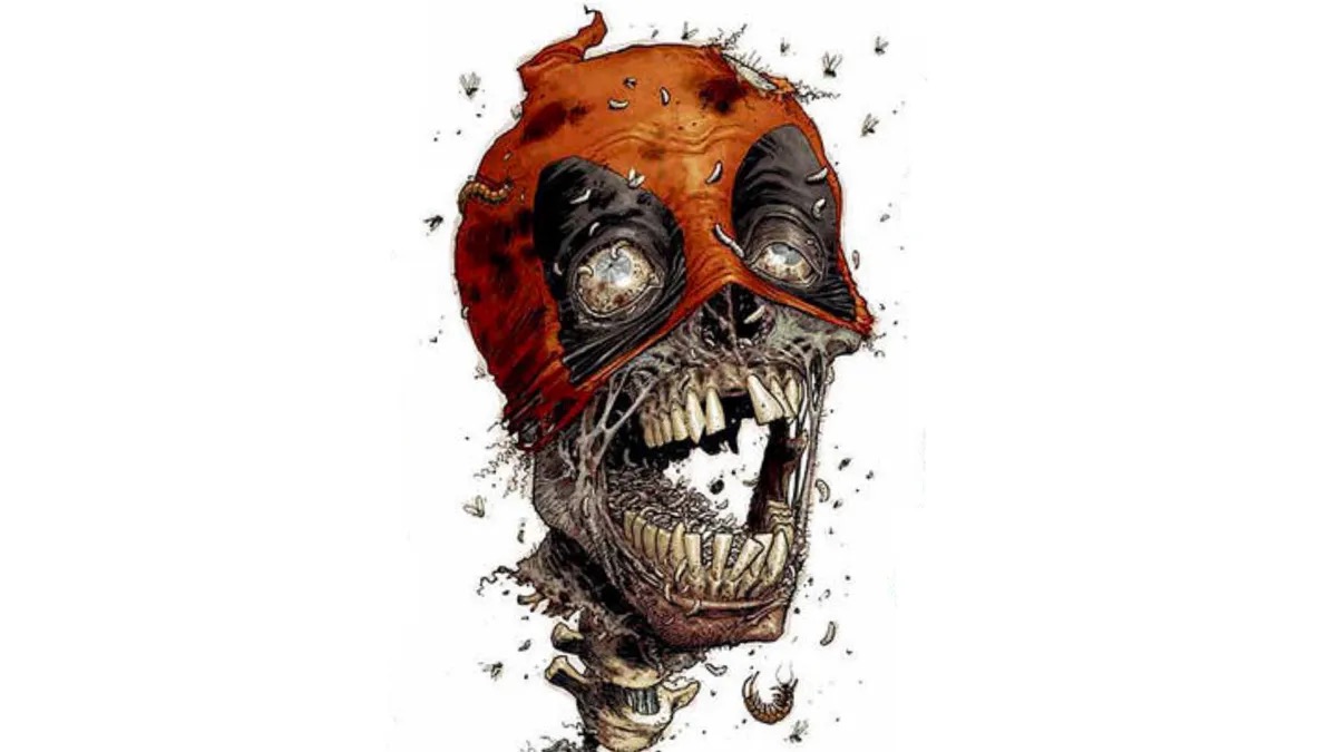 A rotting Deadpool head from "Deadpool" comics