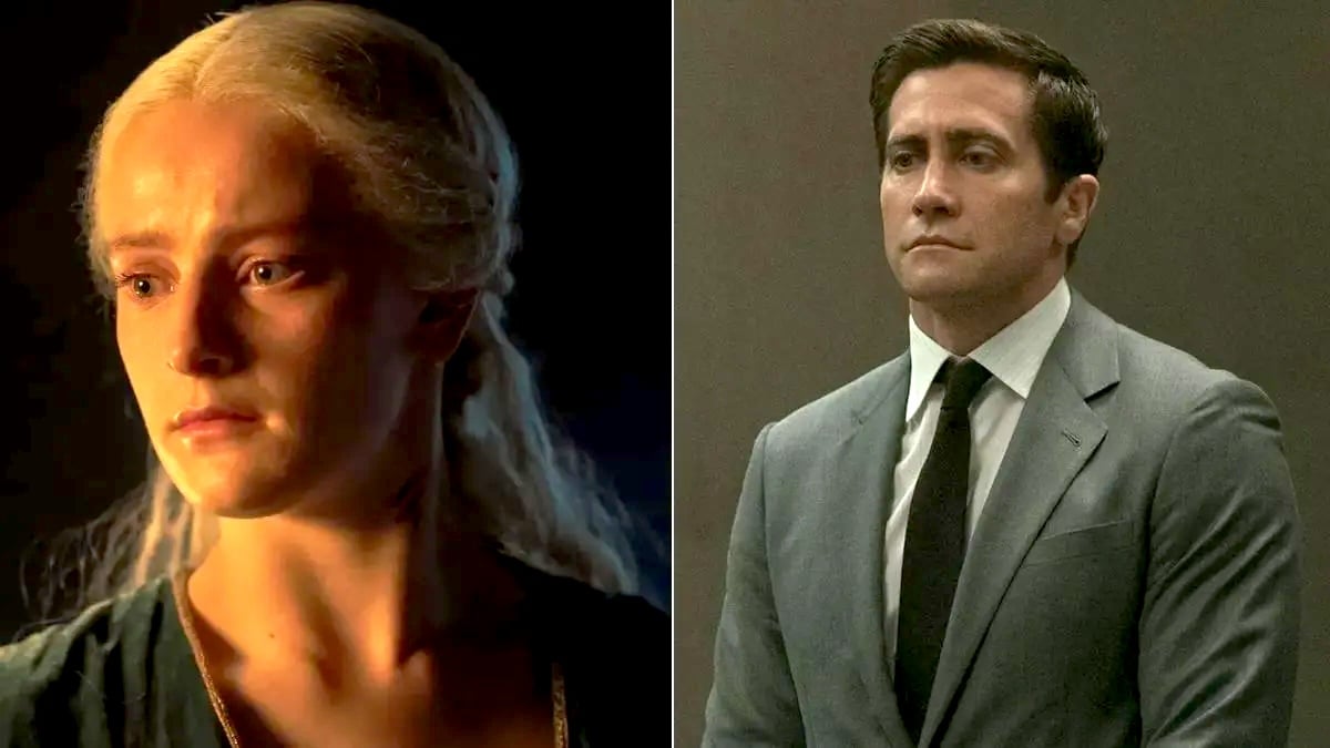 Left: Phia Saban as Helaena Targaryen from House of the Dragon. Right: Jake Gyllenhaal as Rusty Sabich from Presumed Innocent