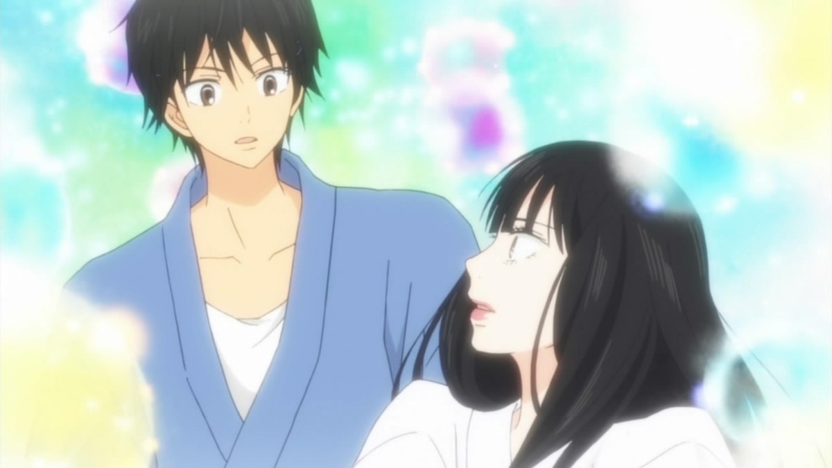 L-R: Shoto Kazehaya and Sawako Kuronuma, staring at each other lovingly