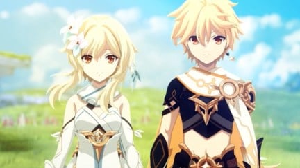 L-R: Lumine and Aether from Genshin Impact