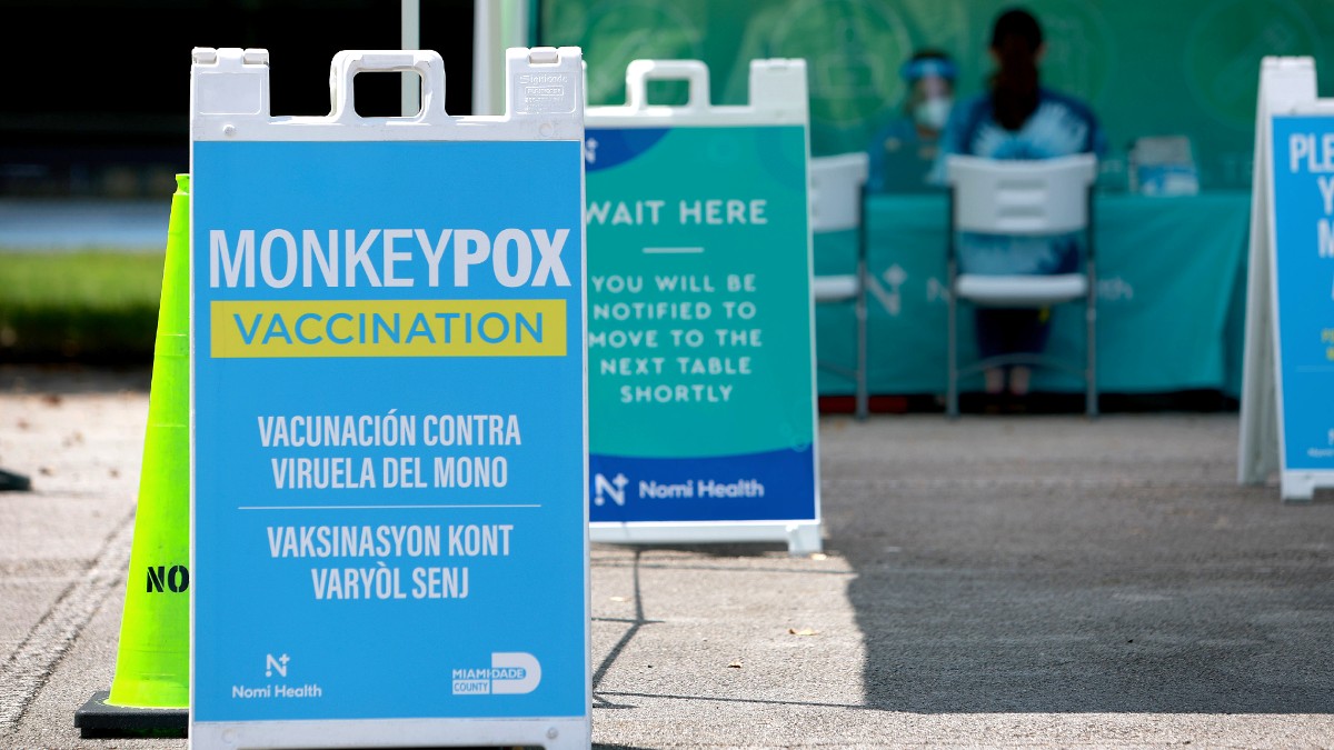 A sign outside a monkeypox vaccination site in Miami-Dade County, Florida