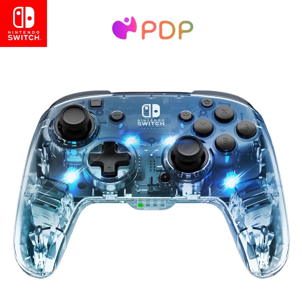 A blue Nintendo switch controller