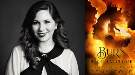 Composite image of author Penn Cole and a cover of her book Burn of the Everflame