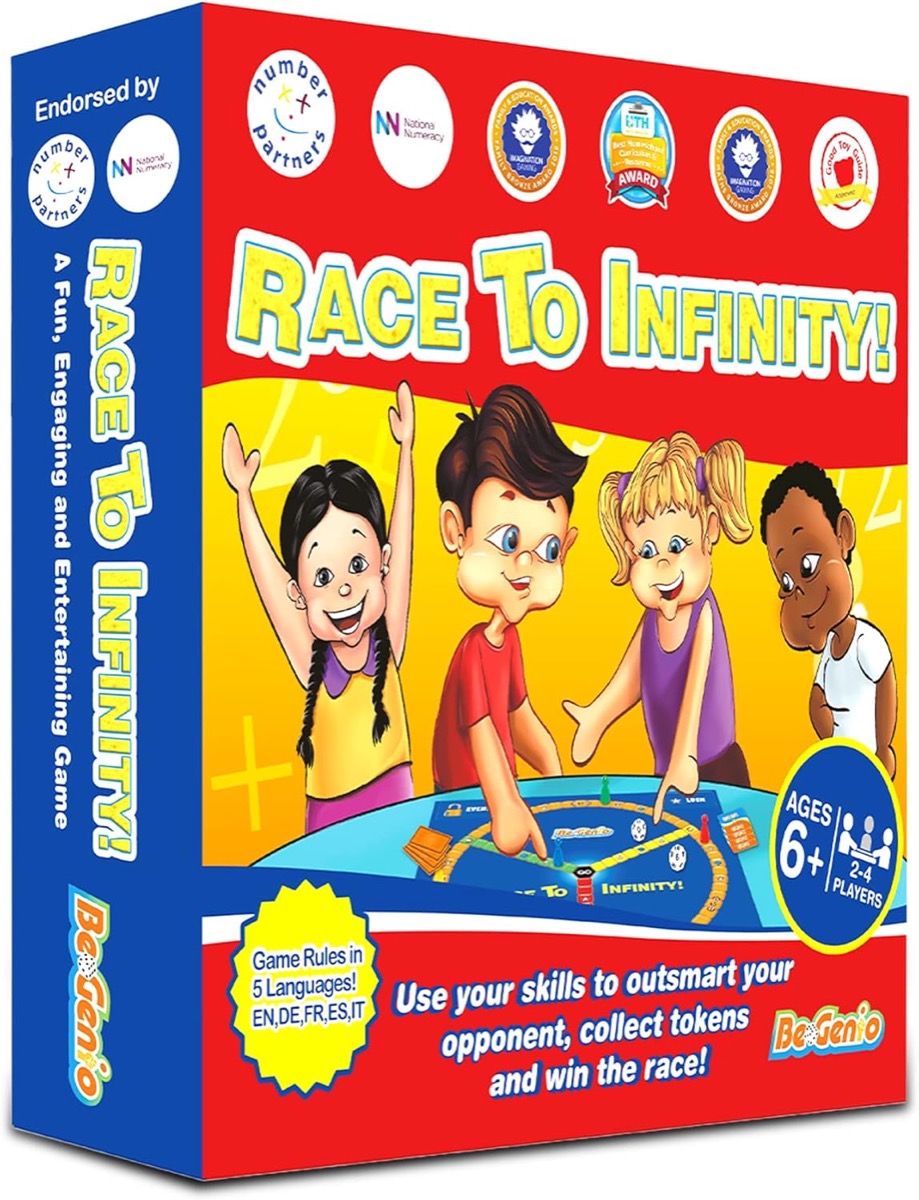 Box art for the "Race To Infinity" board game 