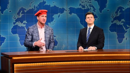 Peyton Manning and Colin Jost in an episode of 'Saturday Night Live'