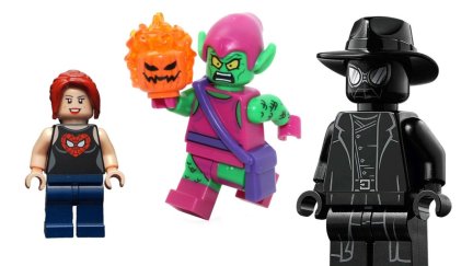 Mary Jane, Green Goblin, and Spider-Man Noir LEGO figures