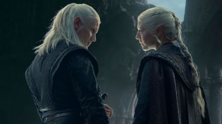 Rhaenyra (Emma D'Arcy) and Daemon (Matt Smith) gaze at each other in 'House of the Dragon' 2.08