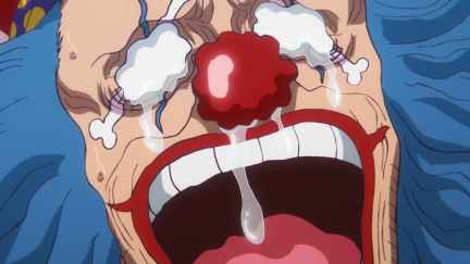 Buggy the Clown crying from getting bullied by his fellow Cross Guild members in One Piece