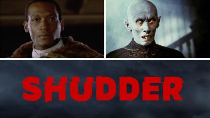 A collage image featuring Candyman, the vampire from Salem's Lot, and the Shudder logo.