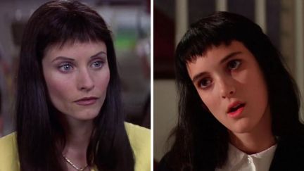 Courteney Cox as Gale Weathers in Scream 3 next to an image of Winona Ryder as Lydia Deetz in Beetlejuice.