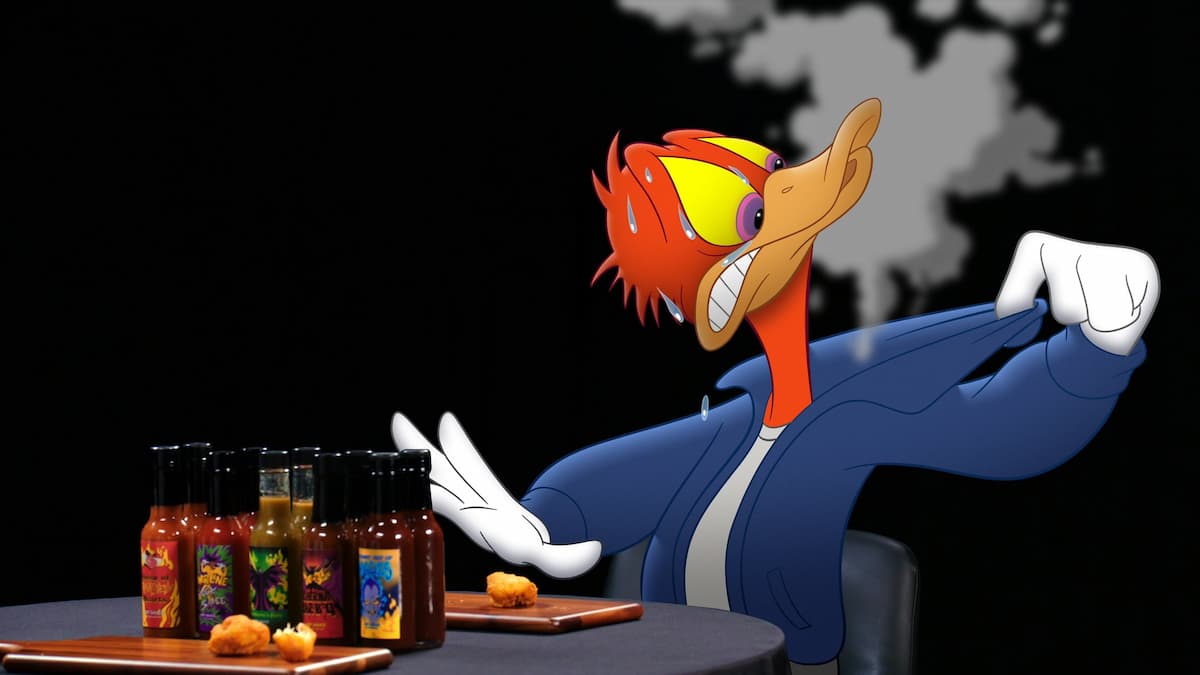 Donald Duck feeling the heat on Hot Ones