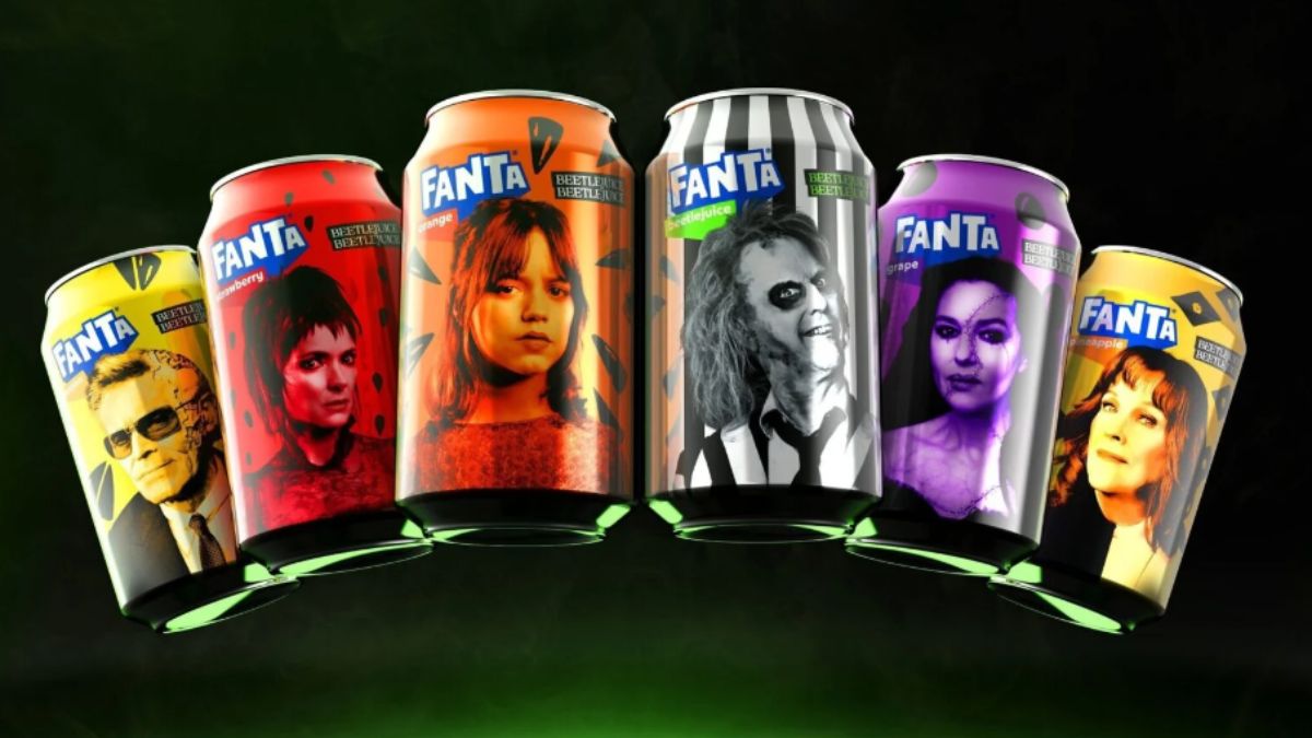 A line of cans included in the limited-edition Beetlejuice Fanta line. 