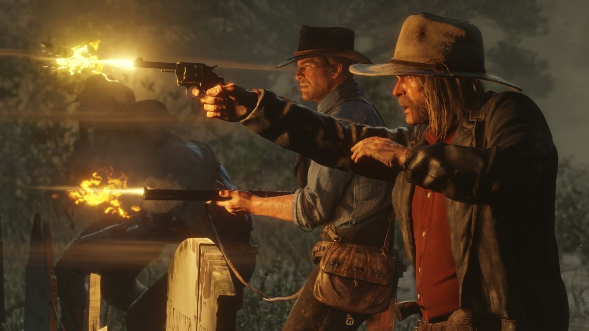 Men firing guns in Red Dead Redemption 2