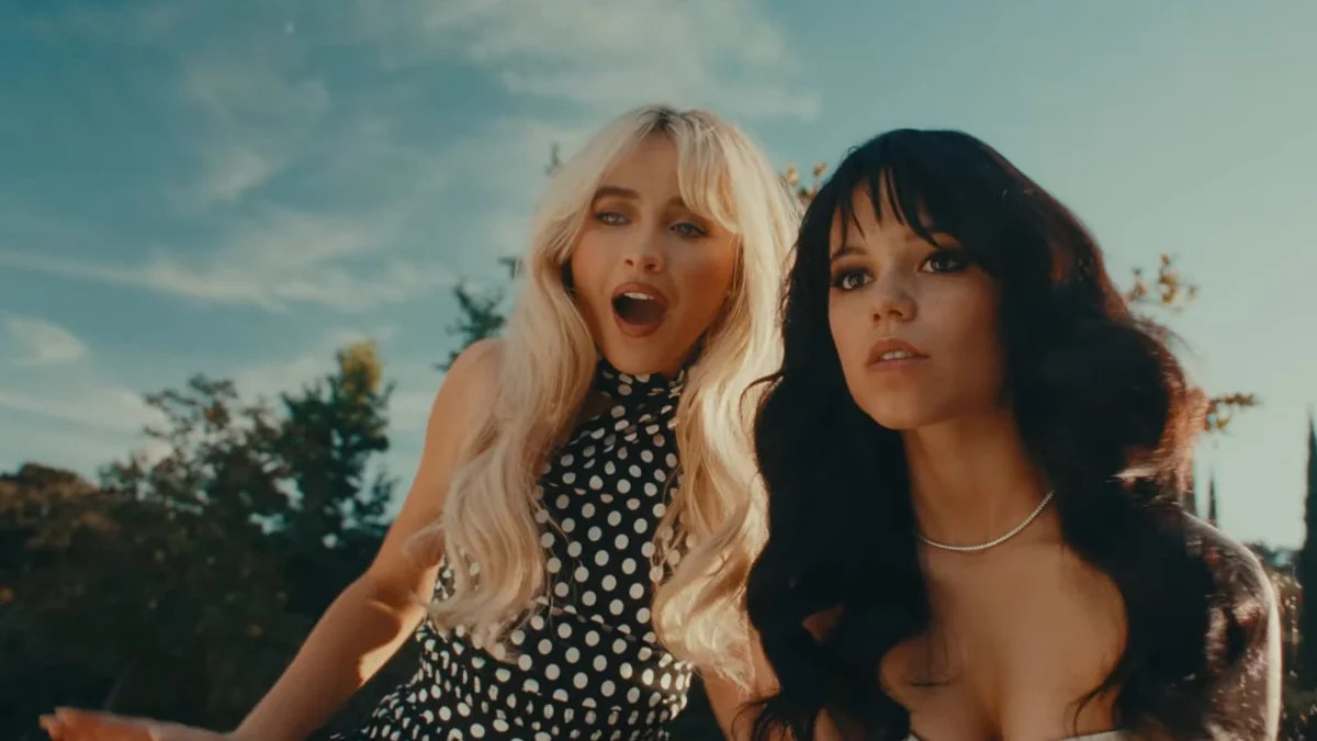 Sabrina Carpenter and Jenna Ortega in the 'Taste' music video