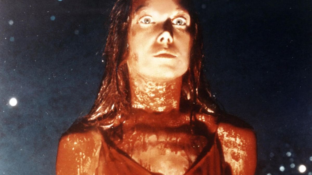 Sissy Spacek's Carrie drenched in blood during the prom scene.