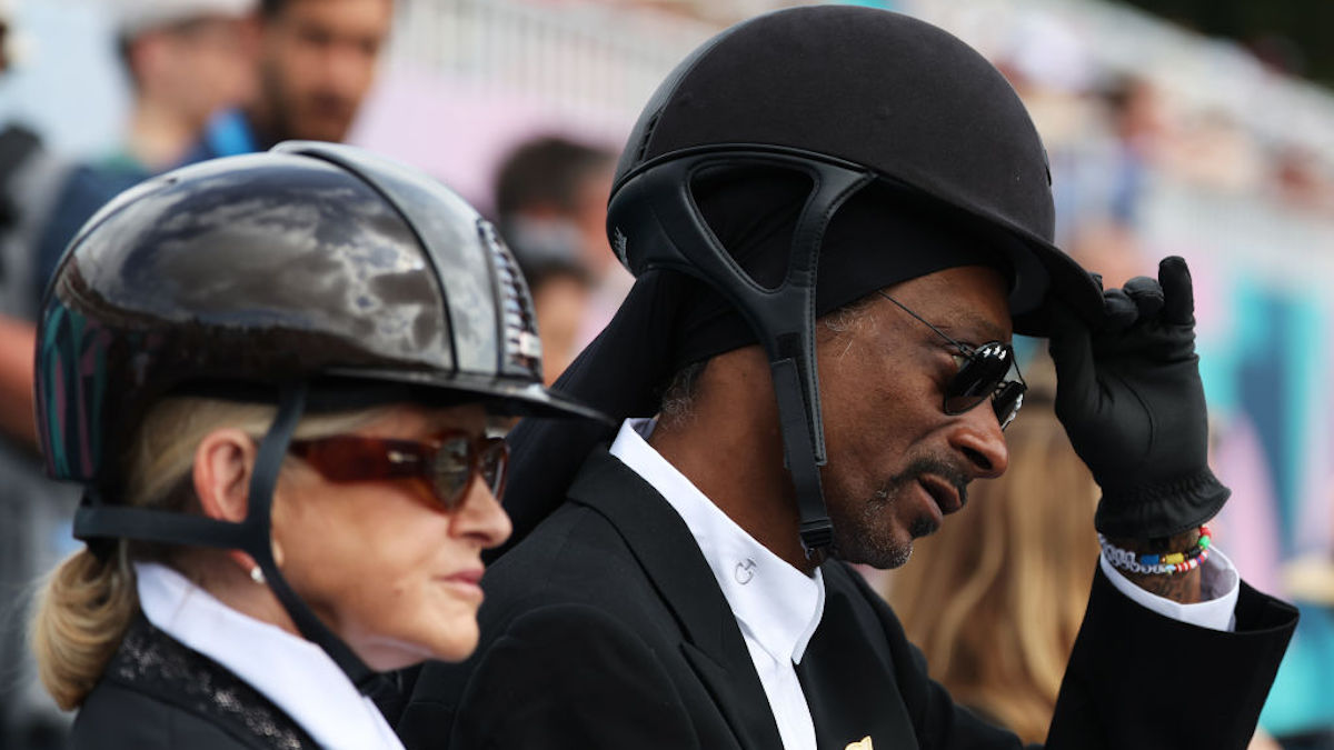 Martha Stewart and Snoop Dogg attend the Dressage Team Grand Prix Special on day eight of the Olympic Games