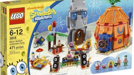 A Lego set showing a house party with characters from 