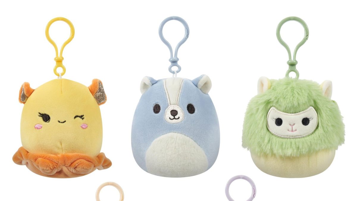 Various woodland-inspired Squishmallow keychains.