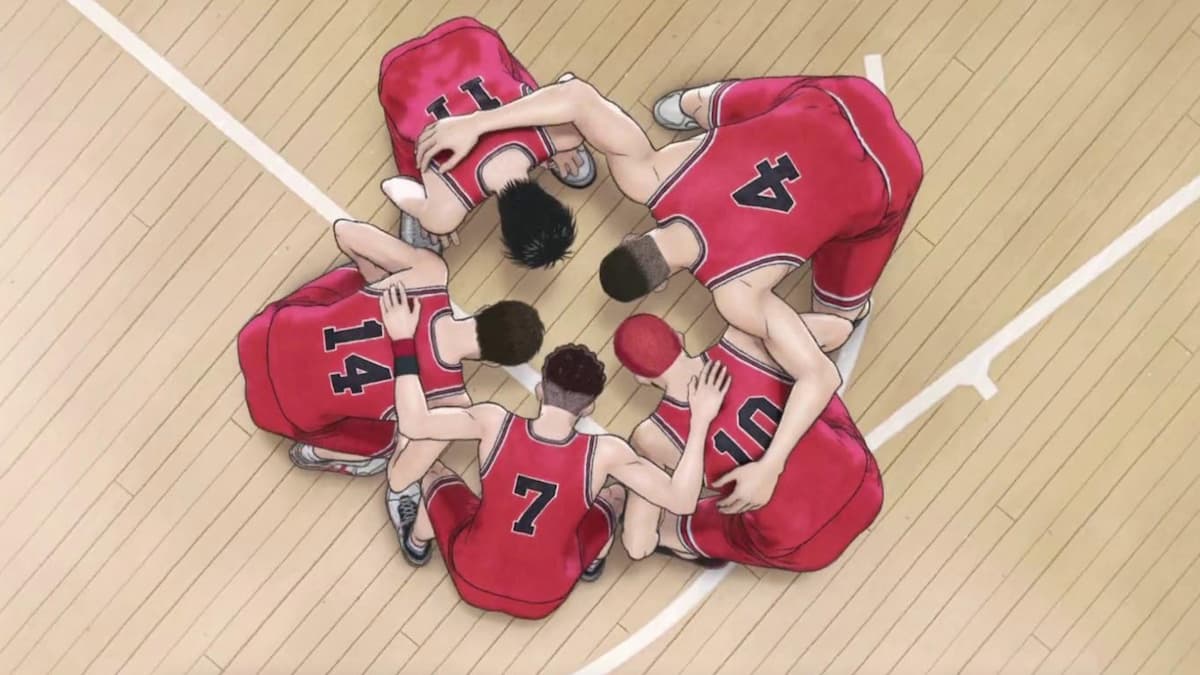 A team huddle in The First Slam Dunk