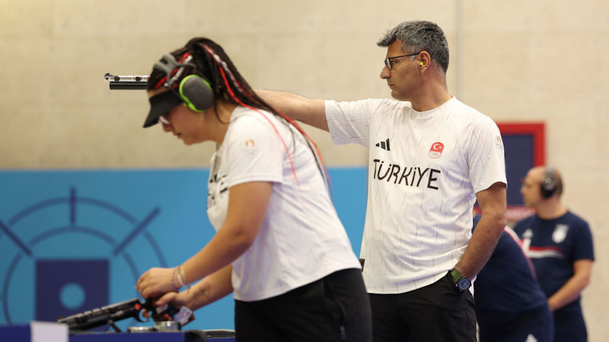 Turkey's Yusuf Dikec competes in the shooting 10m air pis