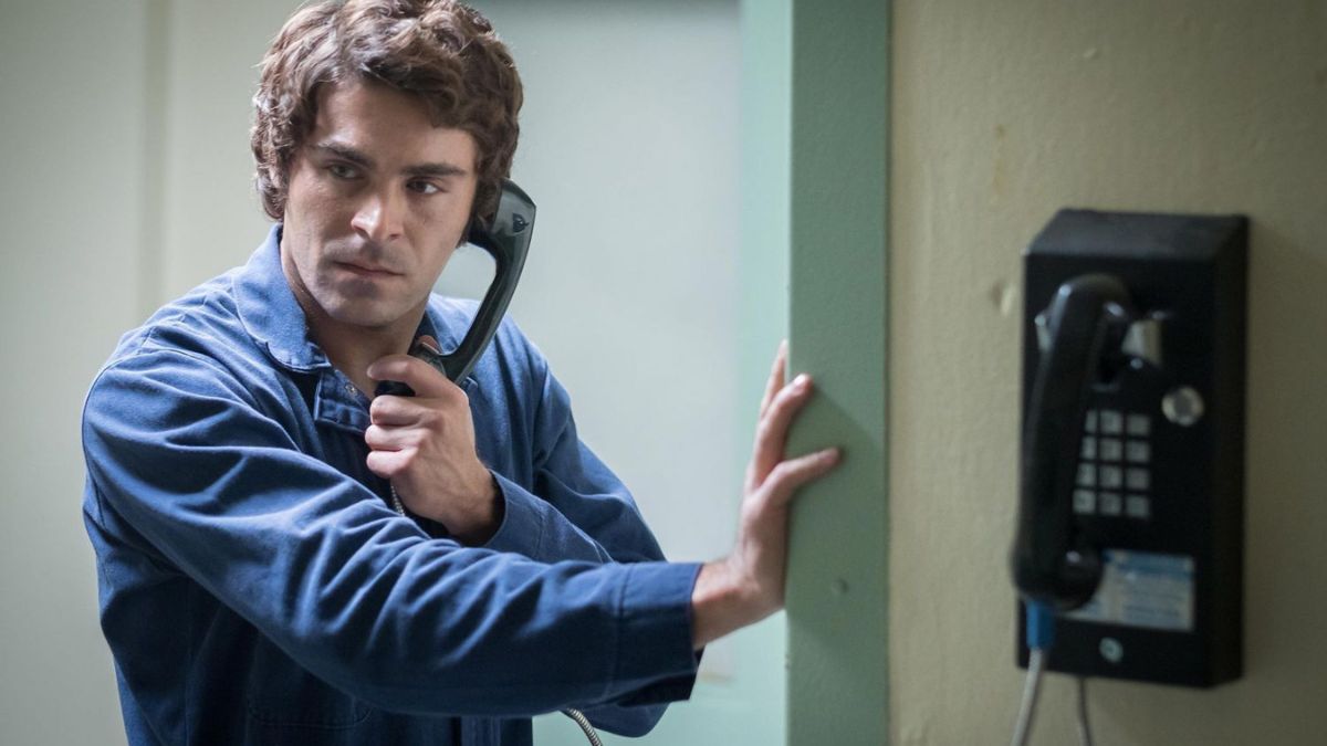 Zac Efron's Tedy Bundy making a phone call in Extremely Wicked, Shockingly Evil and Vile.  