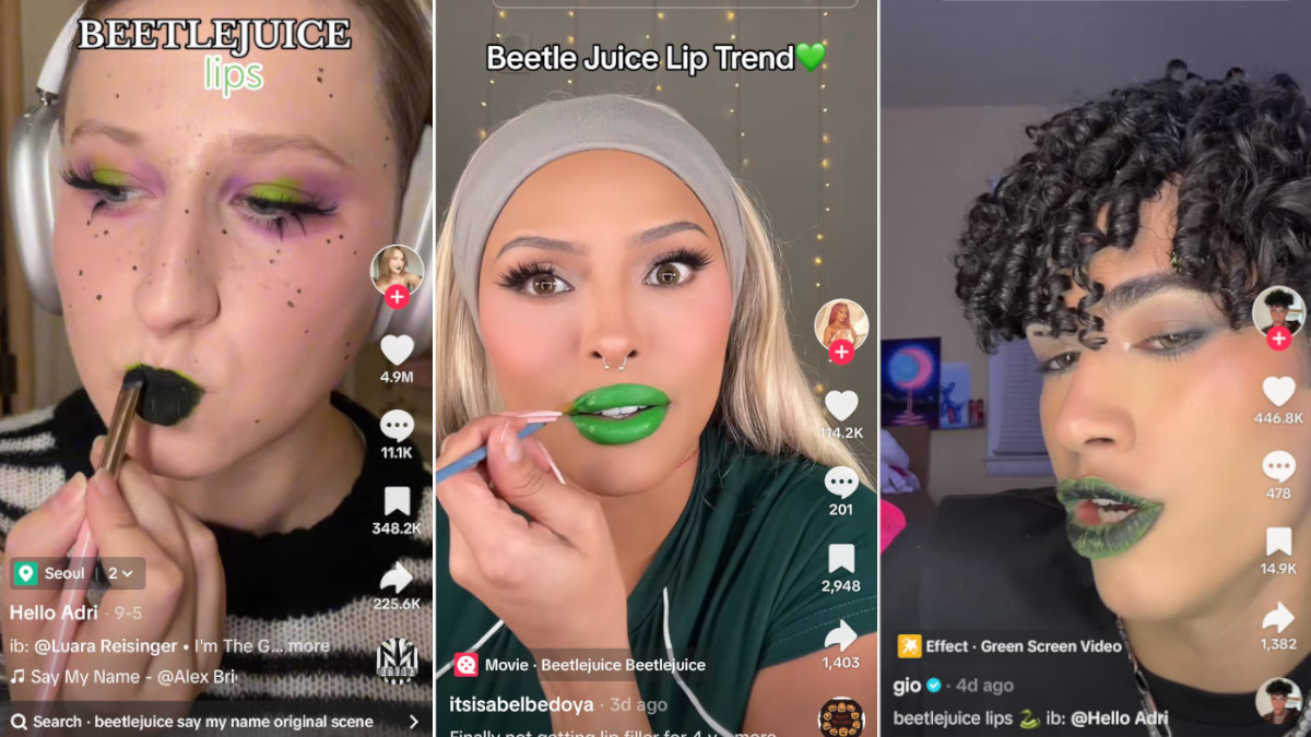 TikTok stills from influencers trying the Beetlejuice lip trend