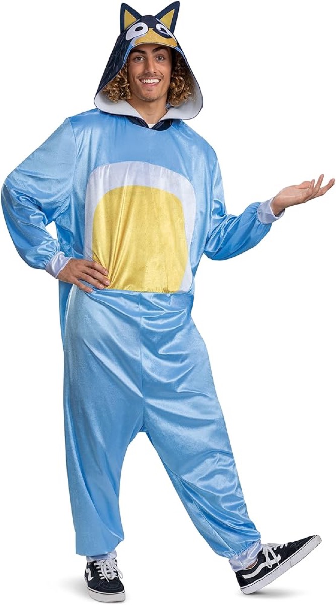 A man wearing a "Bluey" onesie 