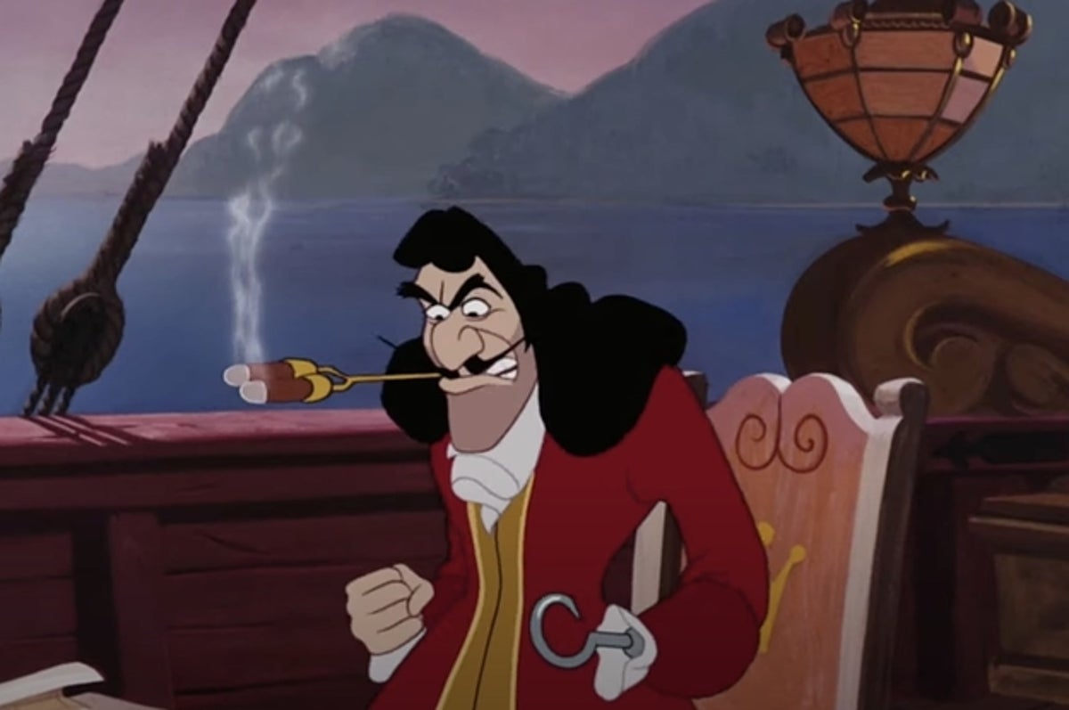 Captain Hook fumes while smoking two cigars in "Peter Pan"