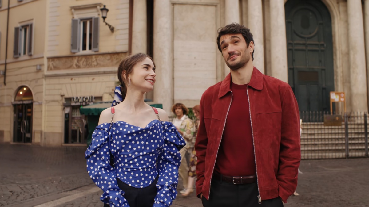 Emily and Marcello walk around Rome together. Emily in Paris, S4