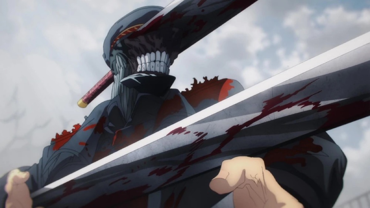 A monster with a sword for a face holds a bloody blade in "Chainsaw Man" 