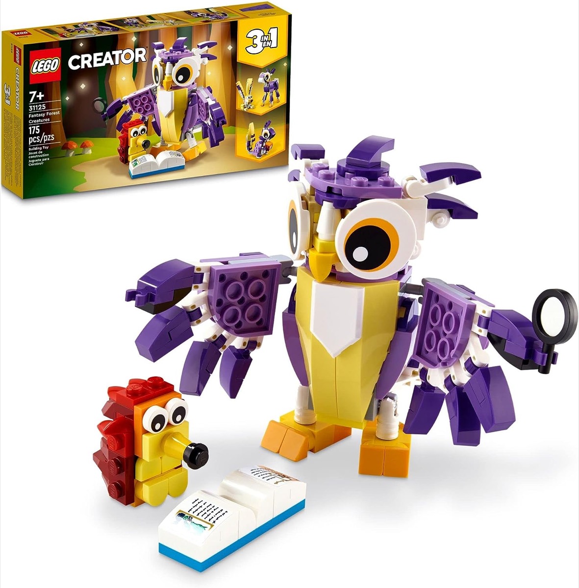 A Lego owl and a hedgehog from the Fantasy Forest Creatures set 