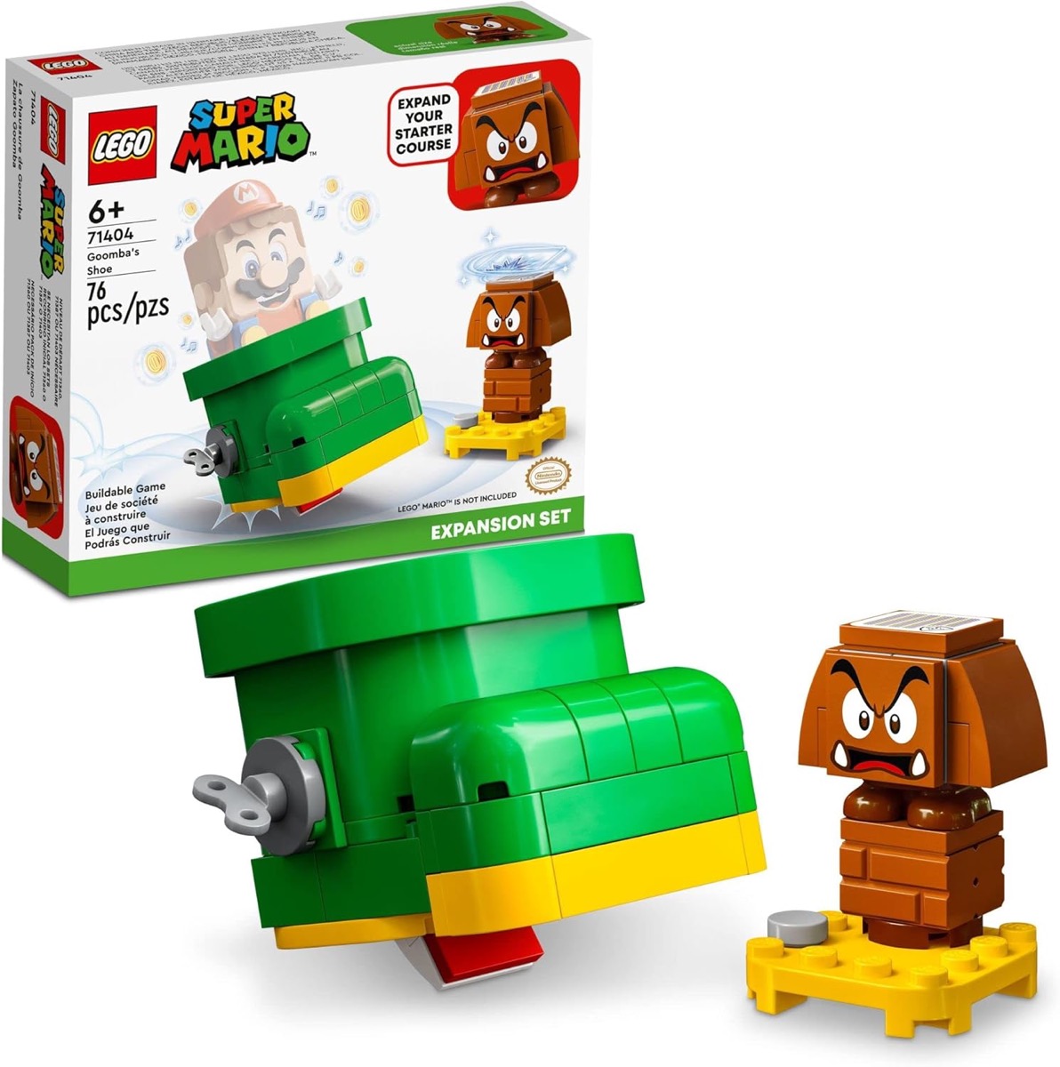 A LEGO Goomba with a giant shoe from "Super Mario"