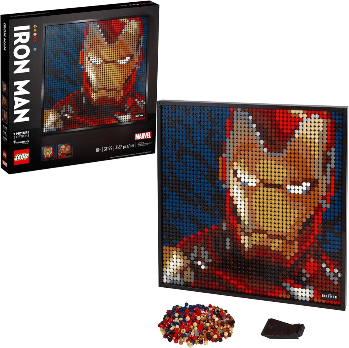 A Lego painting of Iron Man 