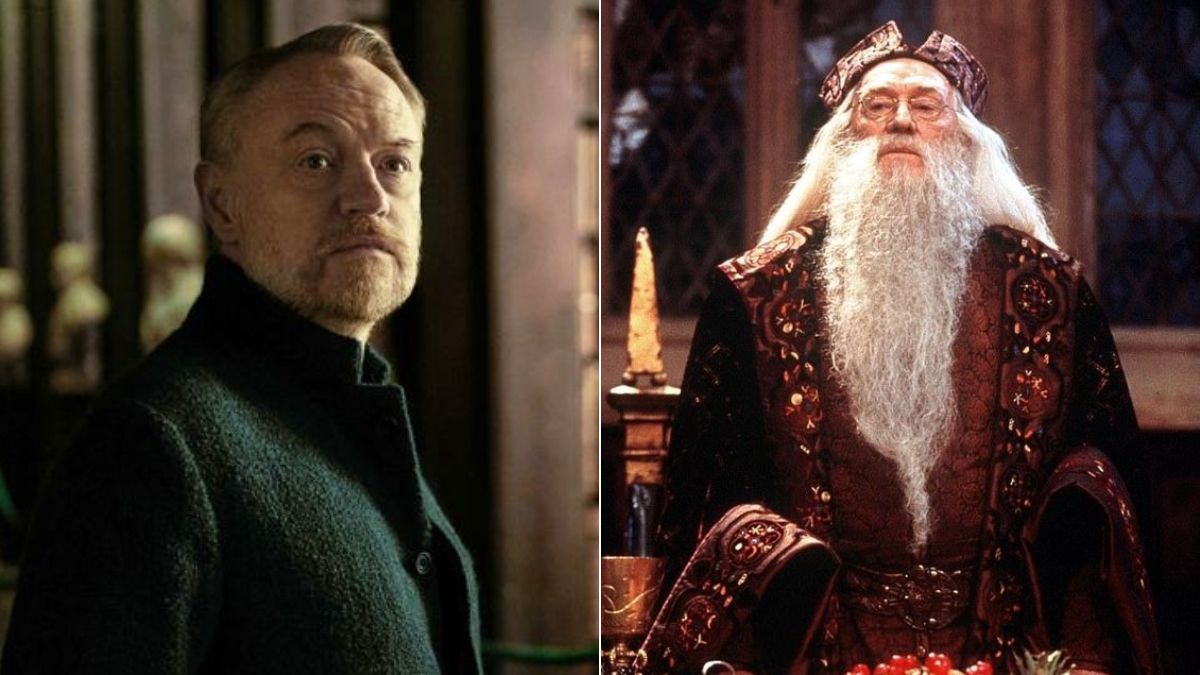 Left: Jared Harris on Foundation. Right: Richard Harris as Dumbledore in Harry Potter and the Sorcerer's Stone