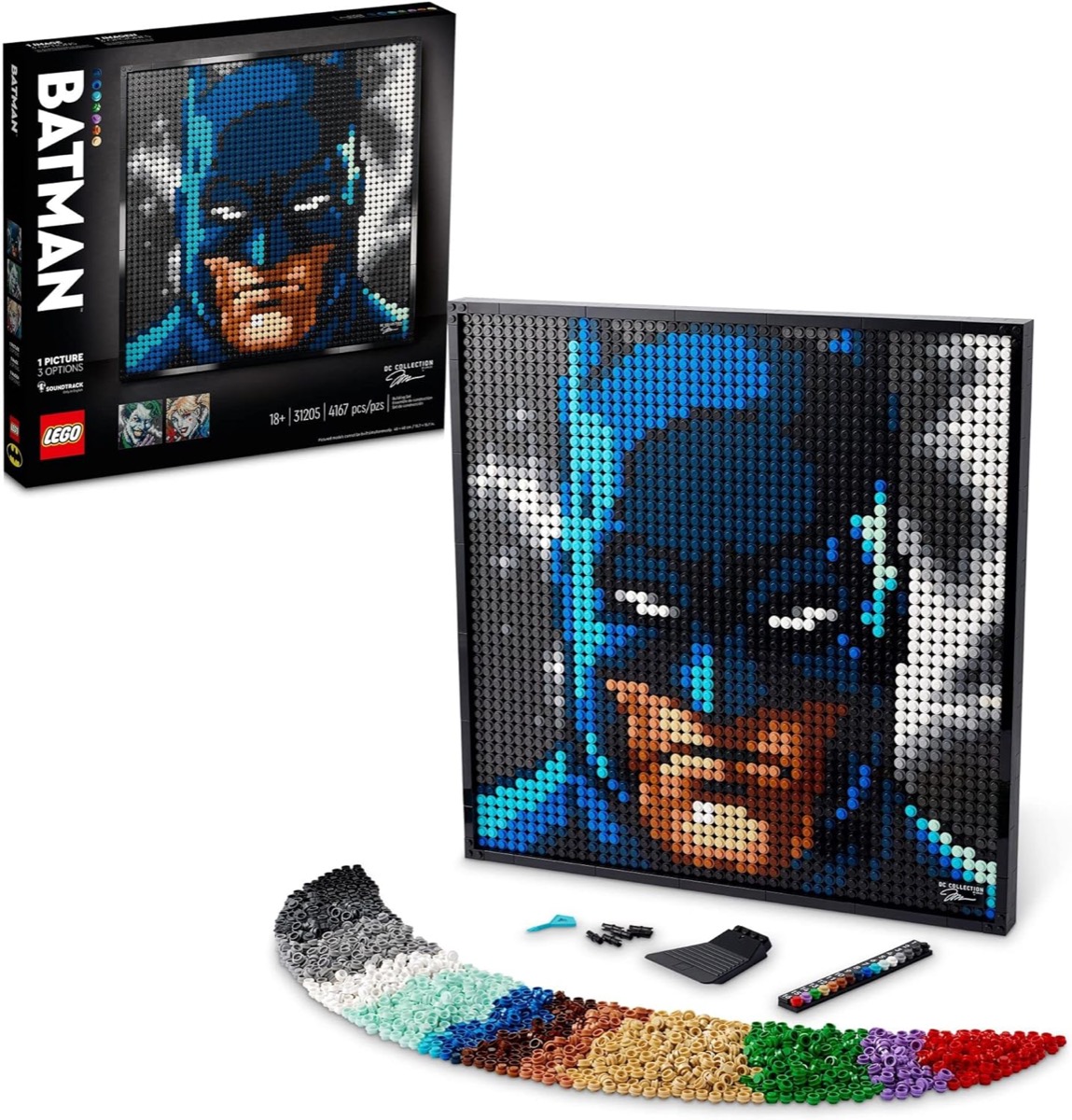 A Lego painting of Jim Lee's Batman