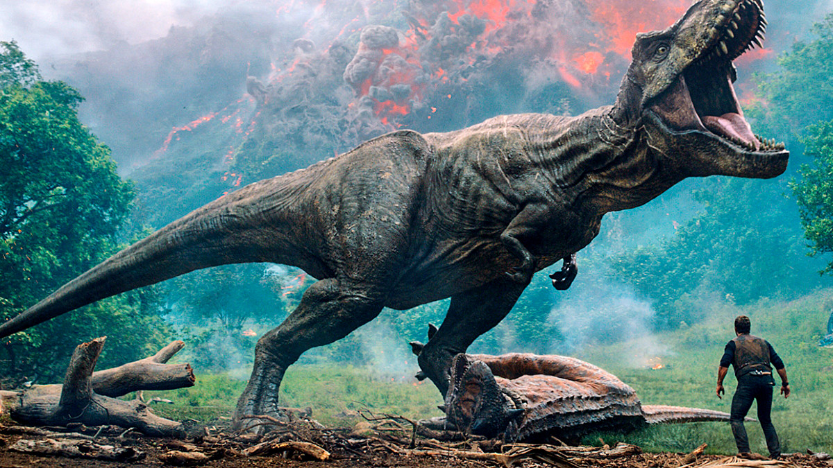 The T. Rex on a poster for 'Jurassic World Fallen Kingdom'